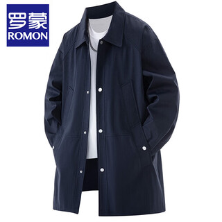 Romon 2025, новинка весны и осени, ветровка средней длины, мужская легкая роскошная куртка, модная повседневная свободная мужская одежда большого размера, темно-синяя xl