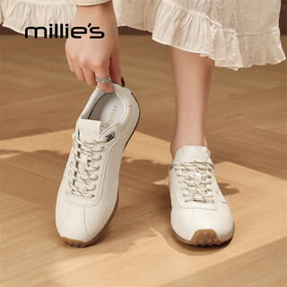 Millies genuine leather fashion versatile flat de xun shoes women's retro leopard print casual shoes women's sports shoes white shoes white 35