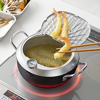 Yoshikawa japan imported household tempura fryer new nitrided uncoated black 24cm 24cm