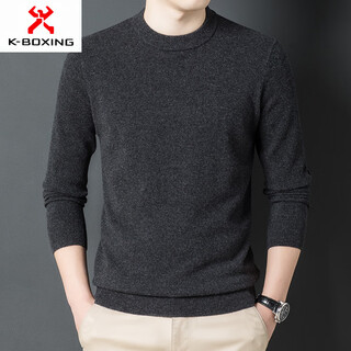 KBXNG劲霸商务男装衫男圆领套头秋冬纯色长袖男士打底衫中年休商务男装 深灰色 S 165