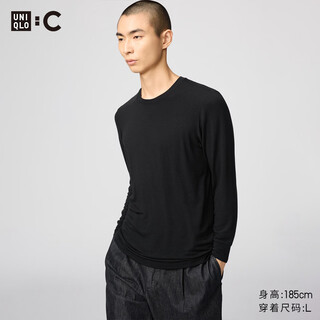 Uniqlo men's heattech extra warm blended round neck t-shirt 9-quarter sleeves 9% cashmere 481441 09 black l