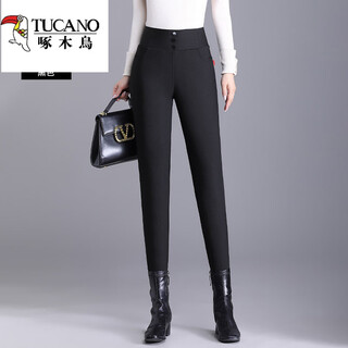 Woodpecker women's warm down pants 2025 autumn and winter thick fashion casual no-iron slim long pants light black thin s