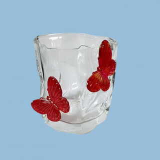 Domestic products carefully selected vietrimare glass pink butterfly whiskey glass beer glass high-looking cup丨 minerva丨transparent red butterfly pleated cup - 2 pieces 200ml