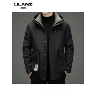 Lilanz winter high-end white duck down hooded jacket for young men fashionable versatile warm down jacket men casual thickened black 6907 removable liner 14xl (195)