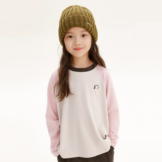Najie capsule najie family parent-child light warm velvet without static electricity children's warm thin velvet raglan long-sleeved t-shirt milk gray white sweet powder splicing ready stock 165 cm
