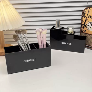 Yusenyi desktop acrylic makeup brush eyebrow pencil storage box simple creative pen holder storage box student dressing table multifunctional ladder three grids - straight three grids (black with label)