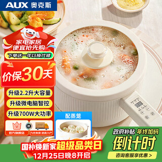Aux electric cooking pot, instant noodle pot, dormitory small electric pot, electric steamer, student dormitory all-in-one instant noodle hot pot, 2.2l long handle multi-function pot dr213b with steamer