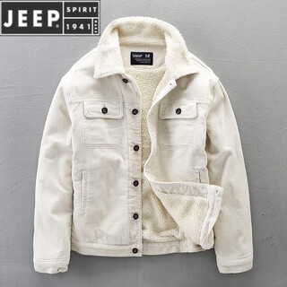 Jeep spirit new japanese retro plus velvet thickened corduroy jacket men's trendy lamb wool winter slim apricot color apricot m