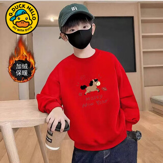 G.duck2026 chinese style new year children's red velvet warm sweater zodiac year parent-child wear winter round neck top red yuanbao brown pony 175 l 110-130jin jin is equal to 0.5 kg