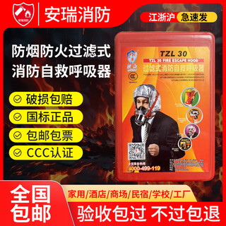 Fire gas mask 3 c certified national standard tzl30 hotel home escape filter self-rescue respirator hotel package a (mask*1_flashlight*1)