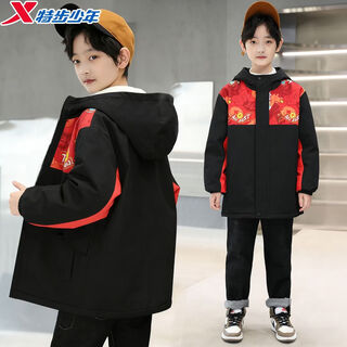 Xtep 2026 spring children's clothing plus velvet casual polar fleece jacket for small, medium and large children red year of the horse national trend windbreaker danqing black 120