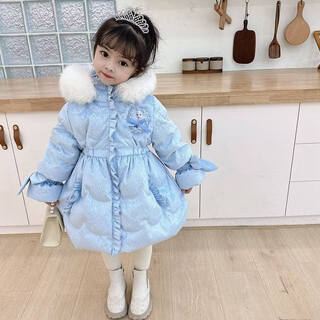 G.duck princess elsa children's down jacket girl baby frozen lolita winter wear mid-length thickened slim jacket elsa down jacket 100 recommended age 2-3 years old cm
