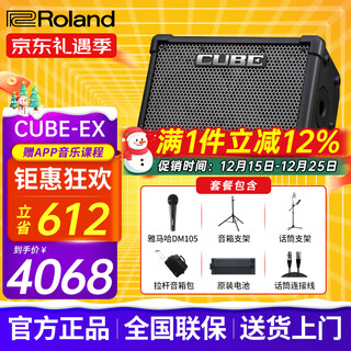 Roland speaker audio cube street ex guitar playing and singing outdoor live broadcast internal recording portable roadshow stage performance ex + yamaha microphone + double stand + bag + original battery