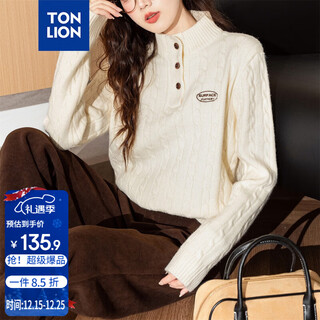 Tonlion 2025 autumn women's exquisite cable half cardigan half turtle collar pullover sweater simple and versatile korean fashion