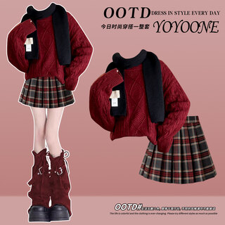 Yoyo one new year's greetings girl's winter suit children's 2025 new year's clothes autumn and winter sweater red dress christmas 19741 red + 4512 red not including scarf 170 cm