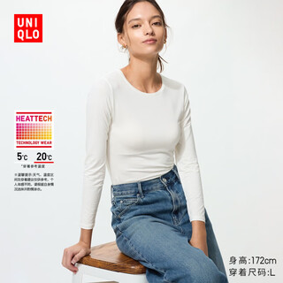 Uniqlo women's heattech round neck t-shirt/long sleeve thermal underwear 478938 478940 478938/00 white m