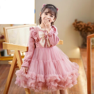 Didi heydidy girls dress winter 2025 new baby autumn and winter new year's greetings children's wear new year's clothes princess skirt pink 100 cm