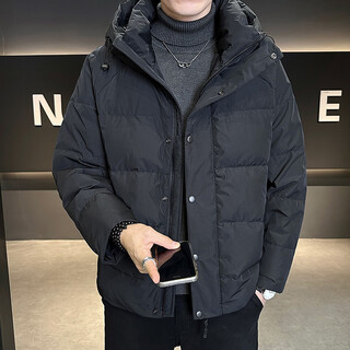 Snow flying (snowflying) high-end brand down jacket men's 2025 new hooded plus velvet thickened cold-proof casual jacket solid color versatile trend black