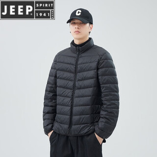 Jeep spirit short lightweight portable down jacket men's 2025 winter new duck down stand collar warm rib liner jacket trendy black m suitable for 90-110jin jin is equal to 0.5 kg