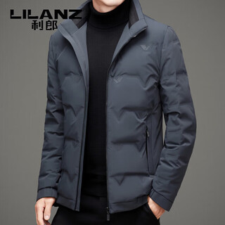 Lilanz winter high-end white goose down men's stand collar thickened warm down jacket middle-aged short men's lightweight jacket gray m 170