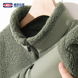 Geniolamode polar fleece jacket men's winter heavy thick warmth plus velvet stand collar jacket boys cardigan brown green l