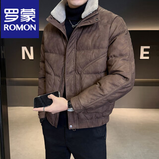 Romon leather down jacket men's winter 2025 new style detachable fur collar cold-proof jacket thickened winter coat brown m