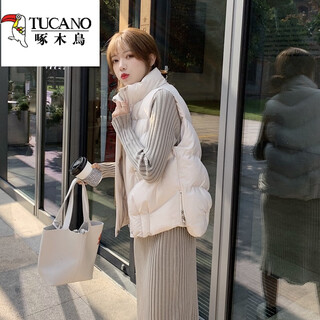 Woodpecker winter down vest jacket women 2025 new small short vest cotton clothes vest vest western style fashionable cotton jacket apricot thin lightweight s (80-95)