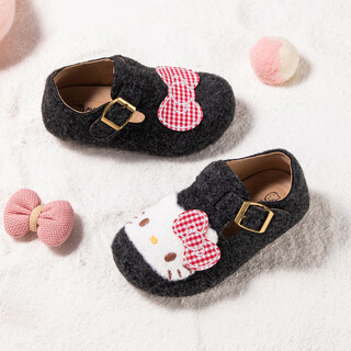 Hello kitty children's shoes girls plush birkenstock shoes female cartoon cute buckle casual shoes comfortable and versatile 908b gray 23