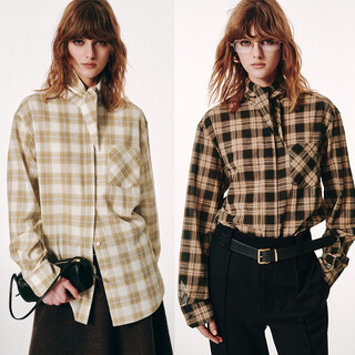 In yasako coffee corner reversible plaid swallowtail collar design retro shirt bookstore mika (pre-sale) s