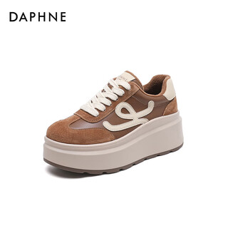 Daphne daphne thick-soled plus velvet sneakers for women 2025 winter new style retro all-match heightening sports and leisure platform shoes for women, camel plus velvet, heel height 6.5cm 38 (240mm) standard size