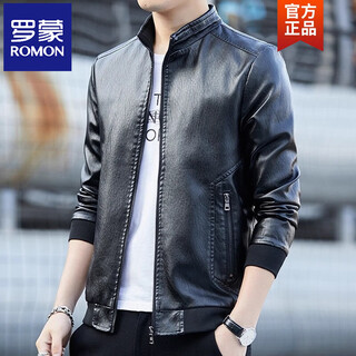 Romon leather men's jacket 2026 autumn and winter korean style winter clothes velvet thickened soft leather jacket motorcycle trend 926 black regular m 90-108jin jin is equal to 0.5 kg