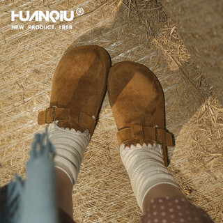 Universal (huanqiu) birkenstock shoes for women, versatile casual sneakers for women, 2025 winter new flat-soled buckle single shoes for women, lightweight, thick-soled, trendy, camel 35