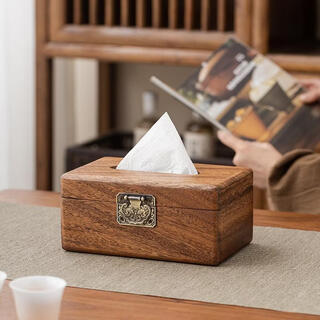 Fantasy new chinese style solid wood tissue box home living room coffee table tissue box creative high-end tissue box storage box ornaments walnut + goose soft stone tissue box
