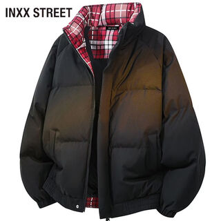 Inxx (inxx) inxx street outdoor contrasting plaid stand collar cotton jacket for men in winter new thickened and warm couple's bread suit black s recommended 80-115jin jin equals 0.5 kg