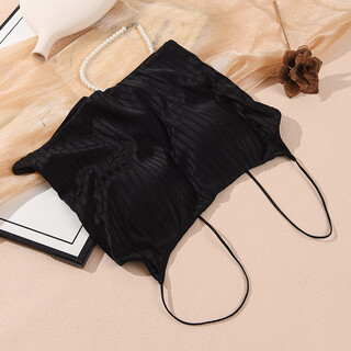 Underwear library 19 mumi silk satin horizontal strip suspender belt chest pad mulberry silk beautiful back underwear bottom suspender black stripe m