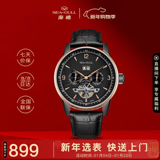Seagull (seagull) watch men's automatic mechanical watch calendar weekly calendar monthly calendar hollow flywheel men's watch birthday gift 1328 black