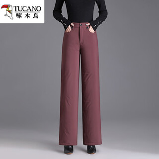 Woodpecker (tucano) down pants for women to wear as outerwear, new straight-leg cotton pants for winter, thickened for middle-aged and elderly mothers, loose and fashionable wide-leg pants, angora red, thickened front and back down, non-shedding s (eur32), suitable for 80/92 jin jin equals 0.5 kg, left and right options