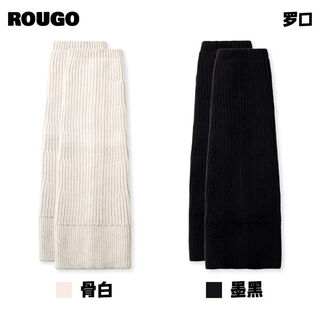 Lulurougo knitted socks covers pile socks women's autumn and winter shark pants thickened flared leg covers bone white + jet black