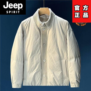 Jeep spirit fashion high-end quilted thickened warm men's design jacket 2025 men's winter new hooded fashion top beige 2xl