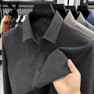 Playboy light luxury woolen woolen shirt men's long-sleeved autumn and winter thick solid color business casual men's warm shirt jacket dark gray nk-25148 4xl -195 recommended 190-210jin jin equals 0.5 kg