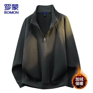 Romon sweatshirt men's winter velvet thickened warm base shirt men's casual long-sleeved t-shirt men's gray xl
