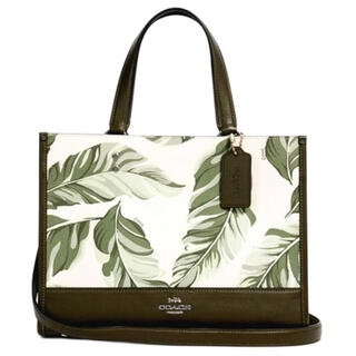 Coach dempsey banana leaf print fabric with leather hand-held crossbody shoulder bag women's green default basic outfit (bag + dust bag)