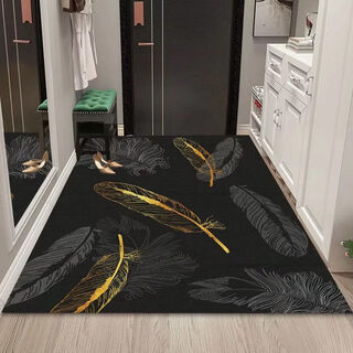 Wing fantasy no-wash pvc leather floor mat door wipe-in door mat entrance door non-slip carpet waterproof and oil-proof foot mat xz+black feather 60cmx90cm (one wipe clean)