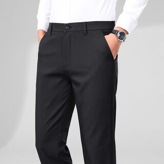 Marco azzali high-end brand men's casual trousers autumn and winter plus velvet business young and middle-aged iron-free straight elastic slim men's trousers black 33 recommended 140-150 jin jin equals 0.5 kg