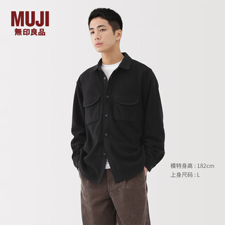 Muji men's fleece shirt men's long sleeve shirt jacket cardigan men's 25 winter ab1paa5a black xl (180/104a)