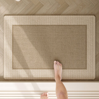 Fantasy bathroom floor mat, toilet absorbent mat, toilet door non-slip foot mat, imitation linen bathroom woven quick-drying carpet, plain frame rectangular, woven/absorbent/anti-slip, 40x60cm, upgraded thickening/double-layer anti-slip/firm binding