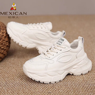 Scarecrow dad shoes for women 2026 autumn and winter new genuine leather thick sole showing small feet lightweight white sports casual shoes off-white crescent model 35 one size small