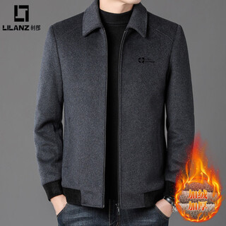 Lilanz men's thickened lapel sheep wool woolen jacket 2025 new casual warm jacket middle-aged and elderly plush men's clothing gray m