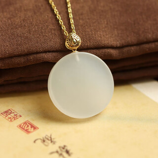 Chow tai fook all-gold inlaid natural hetian jade smoke purple jade round pendant wushi brand national style retro women's necklace
