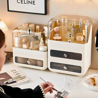 Bonnymeijia cosmetics storage box, skin care products, jewelry, desktop storage, dressing table, high-end light luxury, dust-proof, large-capacity storage rack, simple white - no cover - 2 layers, partitioned storage, increased capacity